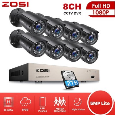 ZOSI 8CH 5MP Lite DVR 2MP Überwachungskamera Set Außen CCTV System 24MNachtsicht