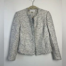 Calvin Klein Boucle Tweed Metallic Open Front Long Sleeve Lady Jacket Blazer 2
