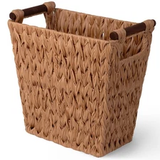 GRANNY SAYS Bathroom Wastebasket, Caramel Orange Woven Trash Can with Handles...
