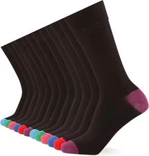 FM London 12-Pack Smart Mens Socks, Black Size 6-11
