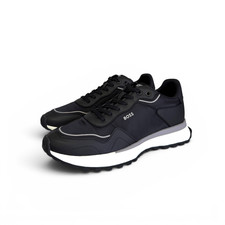 Image of BOSS Trainers Mens Black Casual Sneakers With Logo - Jonah Runn Size 10