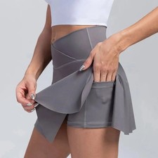 Damen Rock Tennisrock mit Innenhose Sportrock Laufrock Golf Shorts mit Tasche