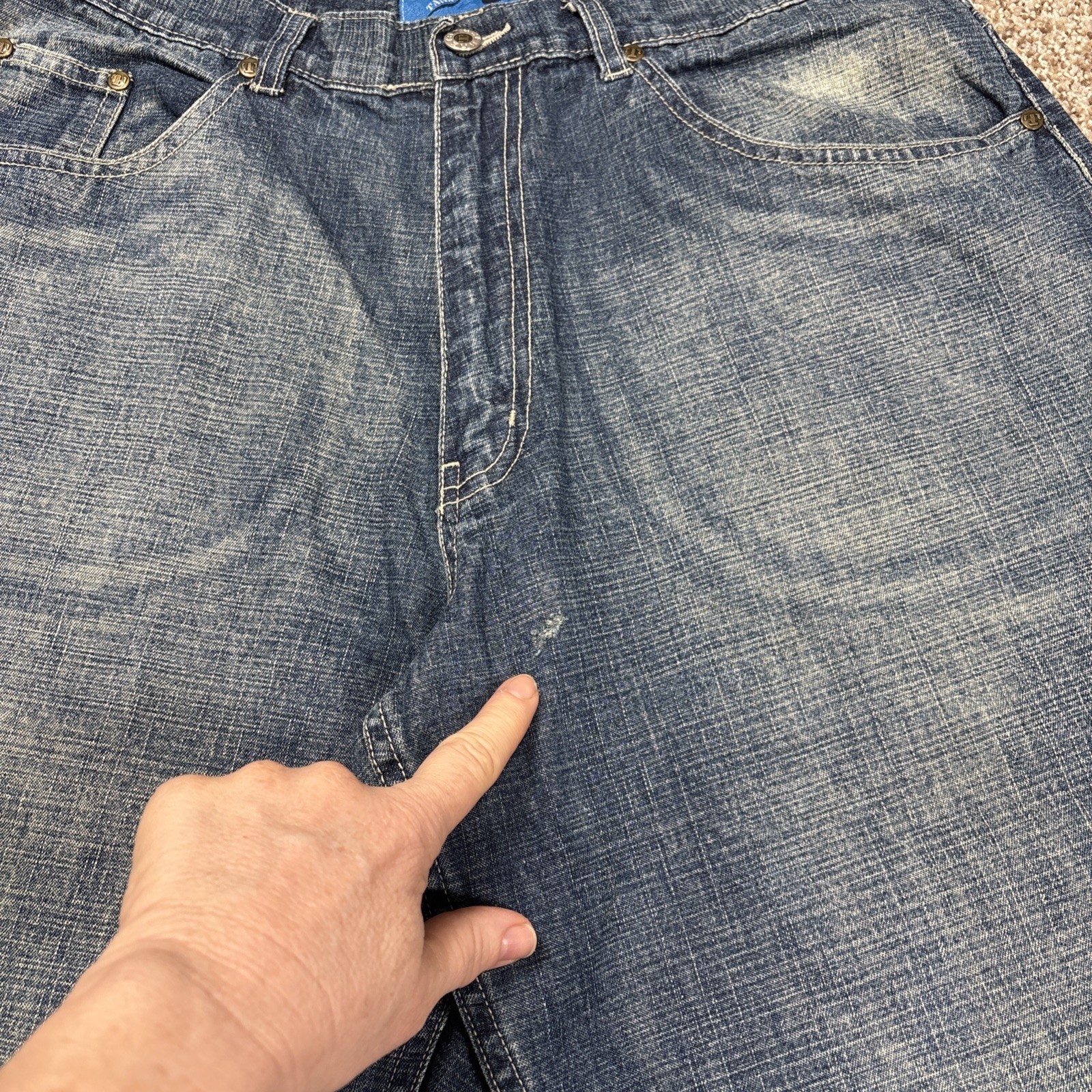 Tank Jeans Mens 34x32 Vintage Skater Hip-Hop Baggy Y2k Blue Denim 33x31 - View 3