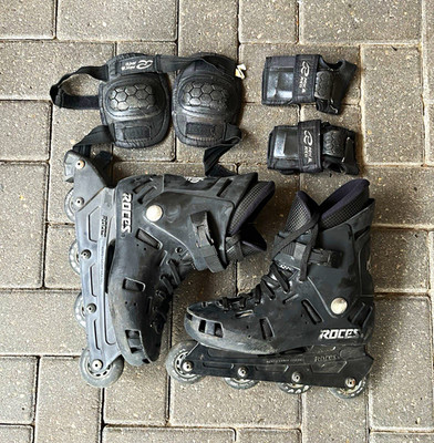 Roces Stuntskates Inline-Skates schwarz inkl. Schutzausrüstung & Zubehör