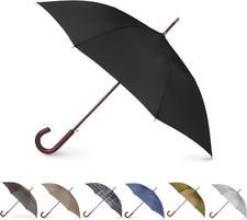 Totes Eco Auto Open Umbrella Wooden J Handle Windproof Rainproof Durable Canopy
