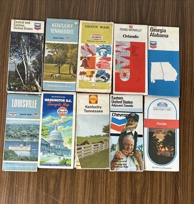 Vintage Gas Station Road Map Lot Chevron Gulf Shell Rand McNally Florida