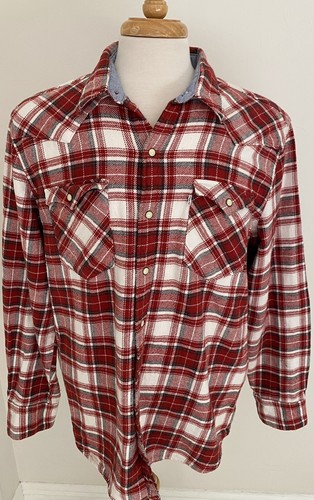 Levi’s Western Long Sleeve Mens Flannel  Shirt Size XL Sawtooth Pearl Snap Red - Picture 1 of 8