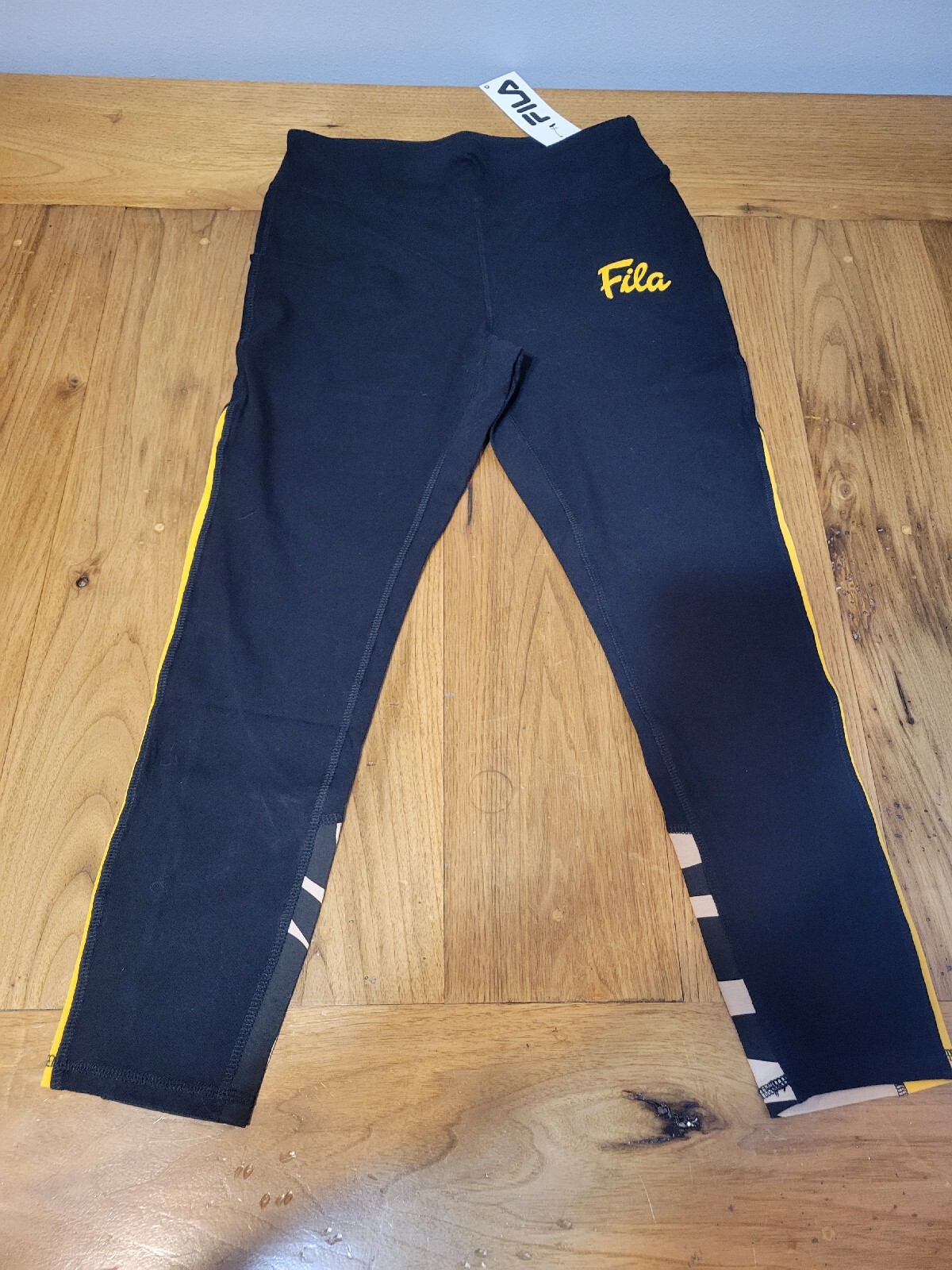 Leggings donna Fila L neri con parte bassa della schiena a righe 7 8 leggings pantaloni alla caviglia