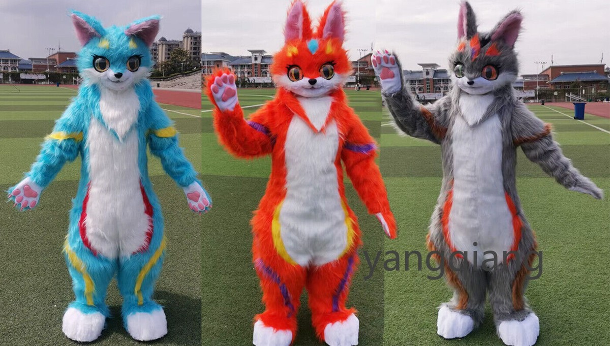 Long Fur Husky Dog Fox Mascot Costume Fursuit Halloween Suit