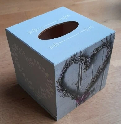 Heart Lavender Tissue Square Box Cover Holder wooden handmade decoupaged - Image 1 of 3