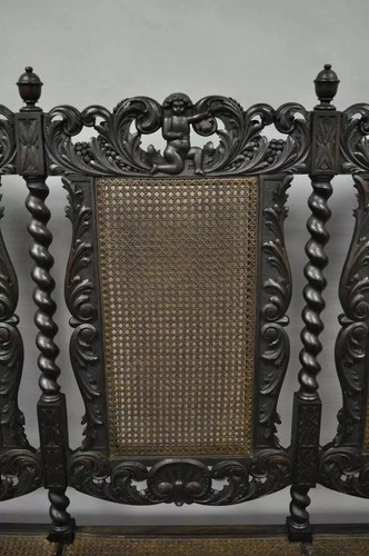 Jacobean Renaissance Barley Twist Cherub Carved Parlor Loveseat Bench Settee - Picture 2 of 10