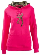 Browning Buckmark Hot Pink Hoodie - Mossy Oak Camo Sweatshirt Ladies Fuchsia