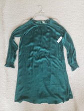 NWT Old Navy Satin Cold Shoulder Dark Green Shift Dress Size S TALL Long Sleeves