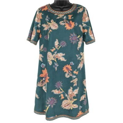 Flying Tomato A Line Shift Dress S Green Colorful Floral Paisley Faux Suede  Boho | eBay