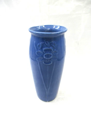 Vintage Red Wing Art Pottery Blue Vase Ink Stamp 166. 1930's