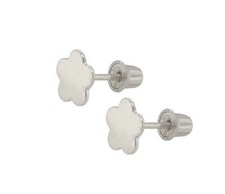 14K White Gold Flower CZ Stud Earring with screw back