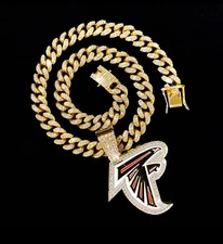 Atlanta Falcons GEM NECKLACE Gold/Silver Bling Hip Hop Pendant & 24'' Chain