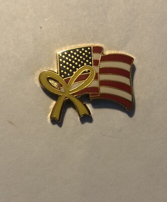 American Flag Yellow Ribbon Support Our Troops United States Gold Lapel Hat Pin