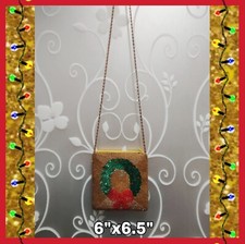 Vintage Beaded Christmas Wreath Crossbody Purse