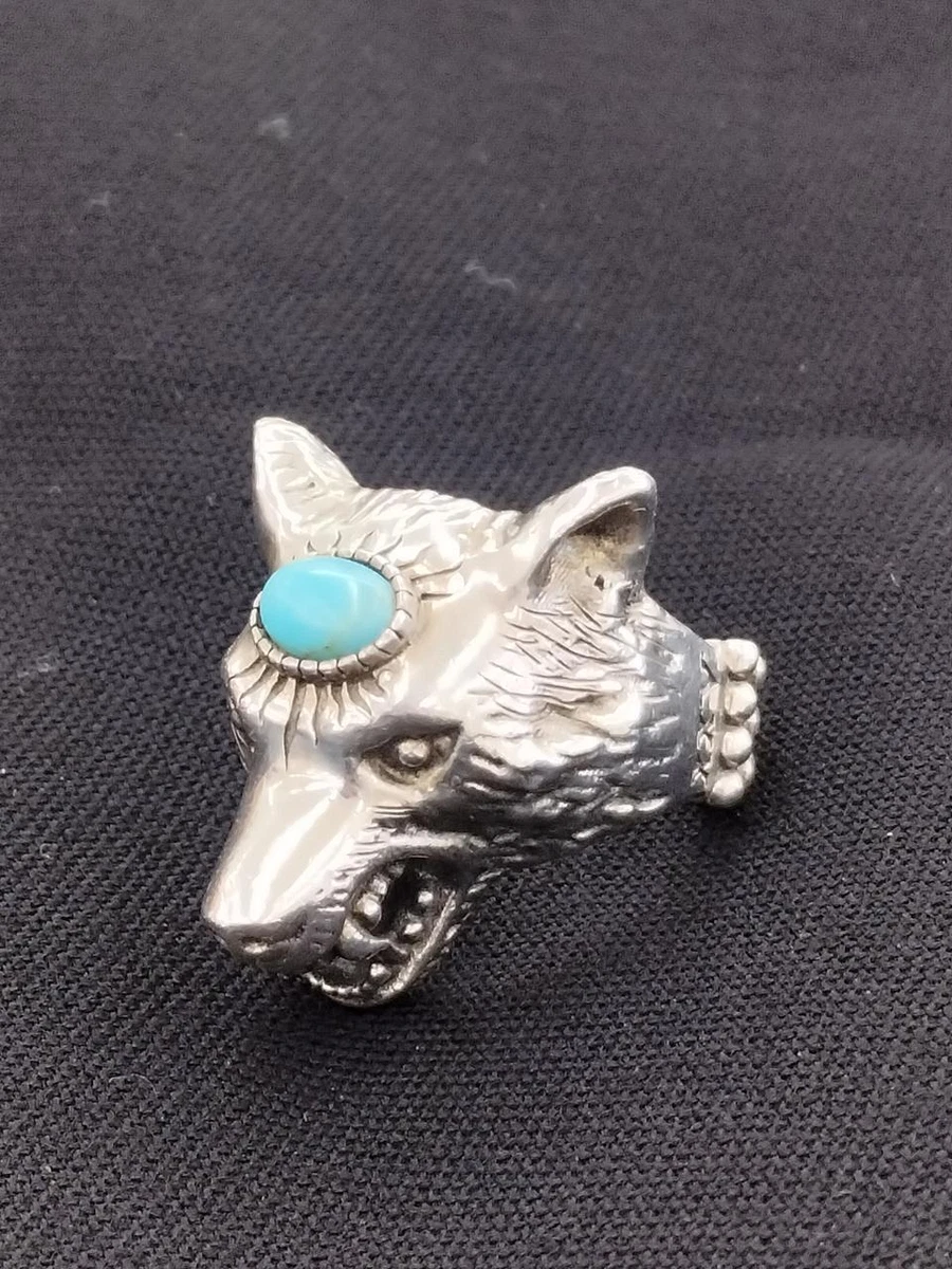 Auth GUCCI Turquoise Anger Forest Wolf Head Ring 10 US 5 1 4 925