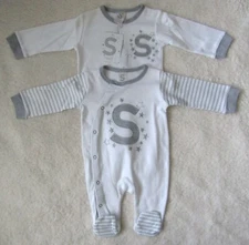 2 Pack Unisex Babygrow/Sleepsuit Initial S Grey & White Age 3-6 Months BNWL 