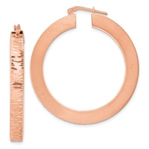 Authentic 45mm Sterling Silver Rose Gold-plated Brushed & Diamond-cut Hoop Earrings QLE547
