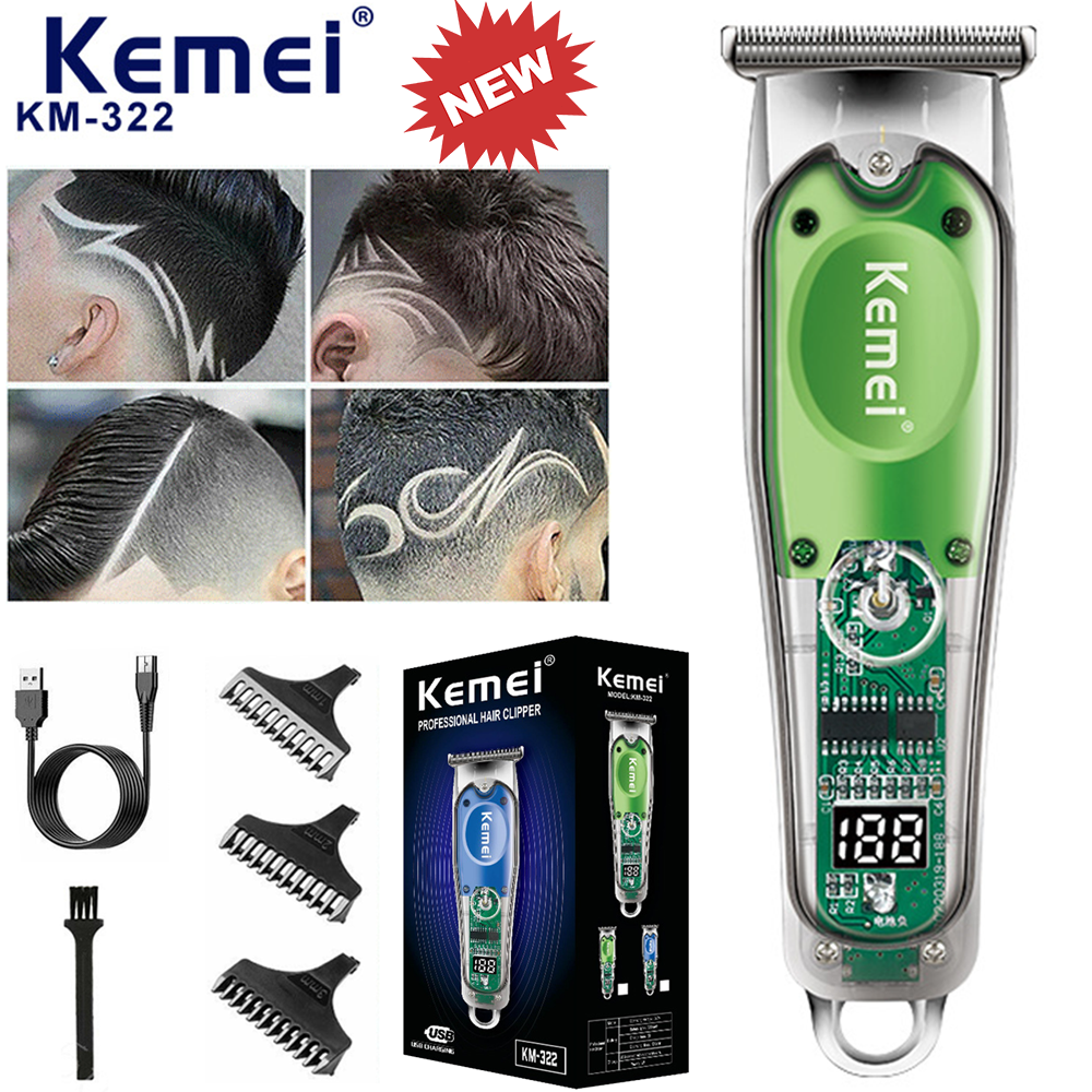 Kemei-322 Wireless T-Blade Hair Clipper Trimmer Shaver BK