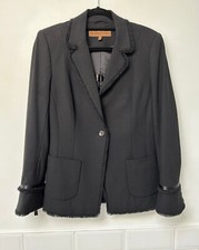 Fenn Wright Manson Black Fringe Edge Detail Ribbon Tie Sleeves Jacket Uk12