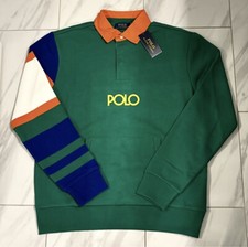 Polo Ralph Lauren Men's Rugby Pullover Sweatshirt Green Orange Blue 168 New
