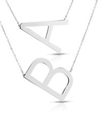 Sterling Silver Angled Initials Letter Charm Chain Necklace 18" Fine Jewelry