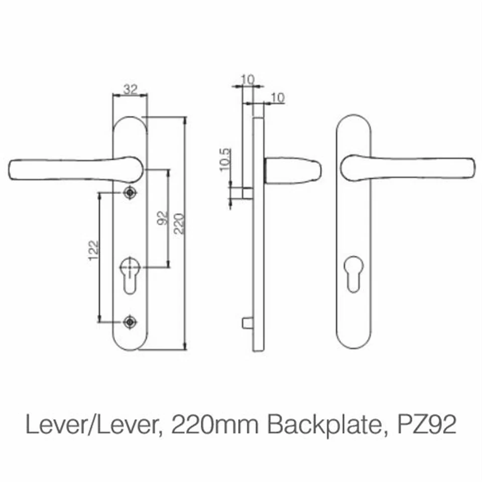 UPVC Door Handle Mila ProLinea 92mm 92PZ 122mm Fixings Double Glazing Pair Set - Image 2 of 3