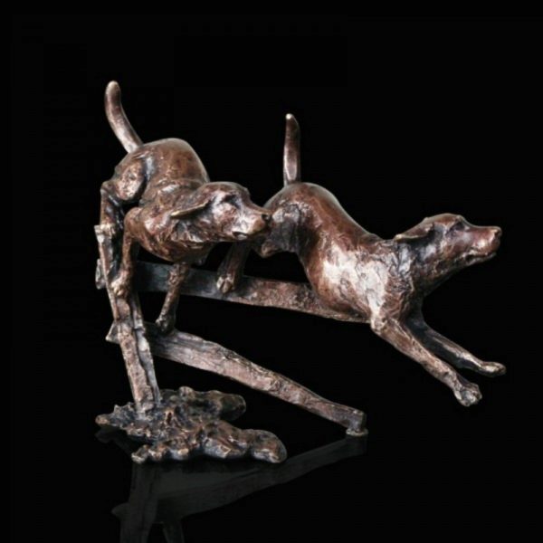 Two Labradors Running Bronze Miniature (Butler and Peach)