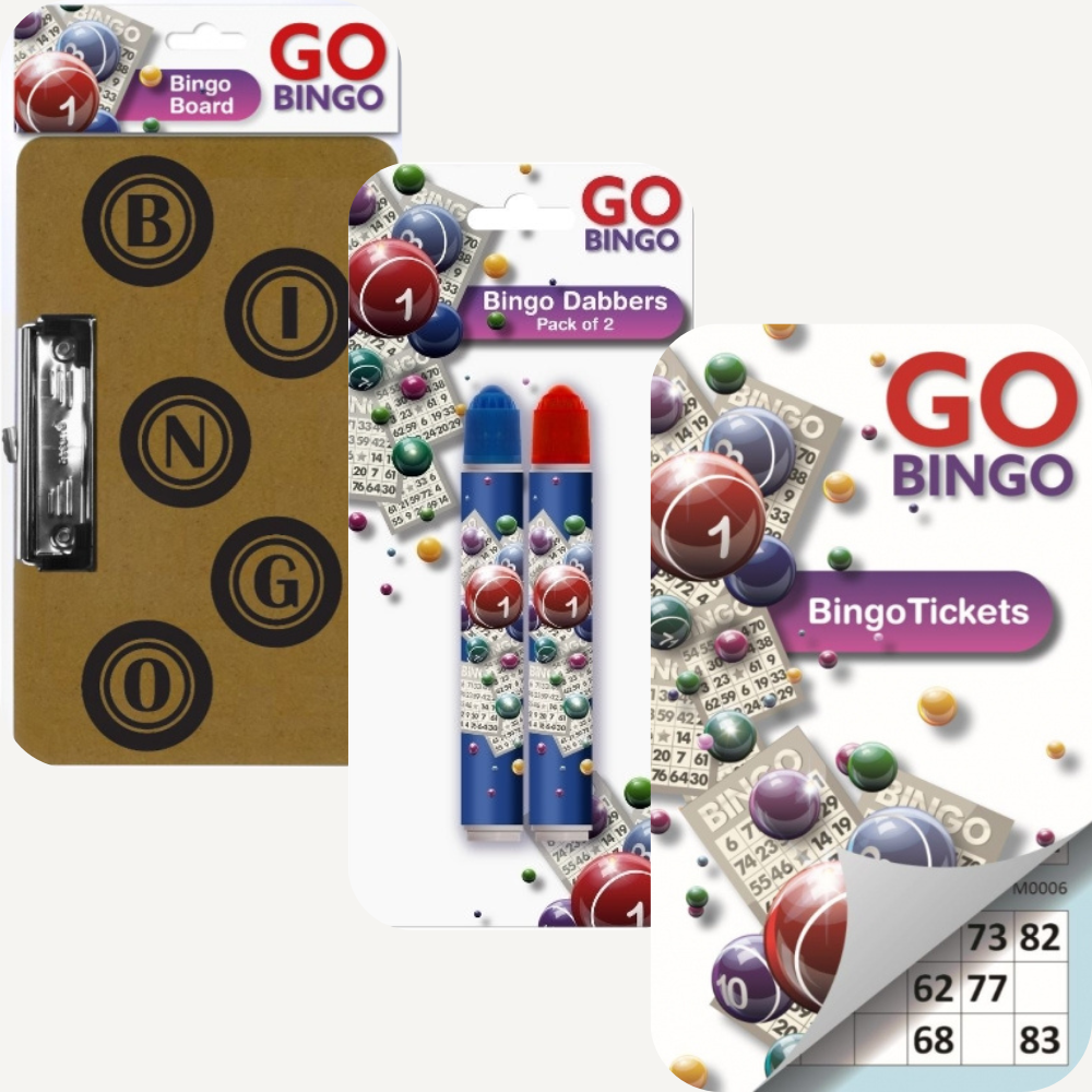 Bingo Board, Bingo Dabbers (2 pack) & Bingo Tickets – Fun Gaming Set