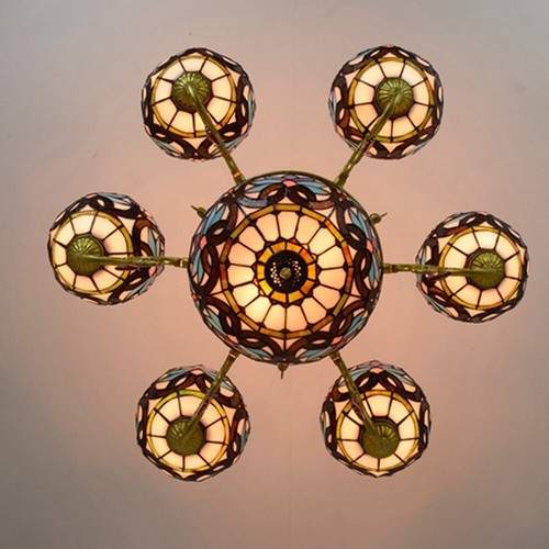 7 Lights Bedroom Chandelier Tiffany Victorian Colorful Shade with Crystal Decor - Picture 5 of 7