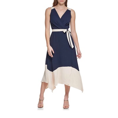 knee length dresses for ladies 3/4 Sleeve Reverse Midi Wrap Dress in Black