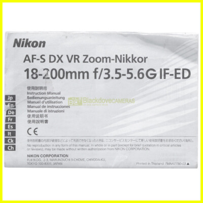 Handbuch für Nikon AF-S DX 18/200mm Objektive. VR Anleitung Italienisch EN FR DE