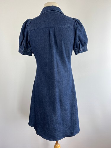 LEONARD STREET Size 8 Cute Dark Denim Short Puff Sleeve Shirt Dress Stretchy - Picture 9 of 9