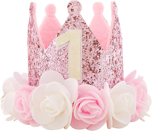 "Kbrand 1st Birthday Hat for Baby Girl – Rose Gold Pink Crown with Flowers" - Picture 11 of 11