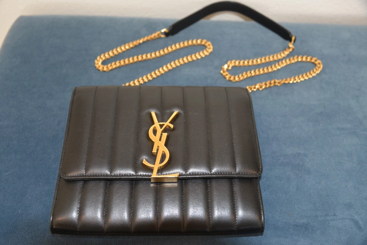 YSL Saint Laurent Leather Chain Shoulder Crossbody Bag Logo Gold Suede