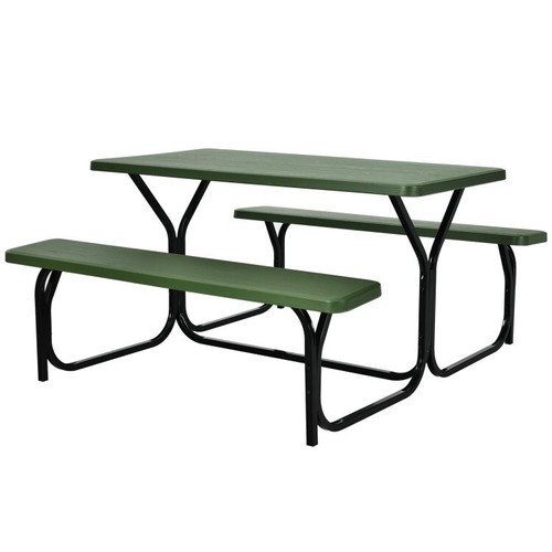 Patio Outdoor picnic Table & Bench Set Weather Resistant Heavy Duty w/Metal Base - Picture 5 of 11