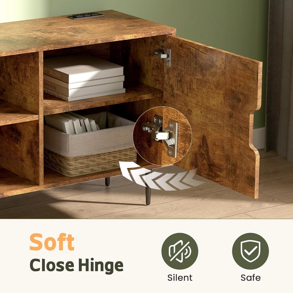 Wood Media Console For 80" TV Stand Cabinet-Power Outlets,Adjustable Shelve,Door - Image 4 of 4