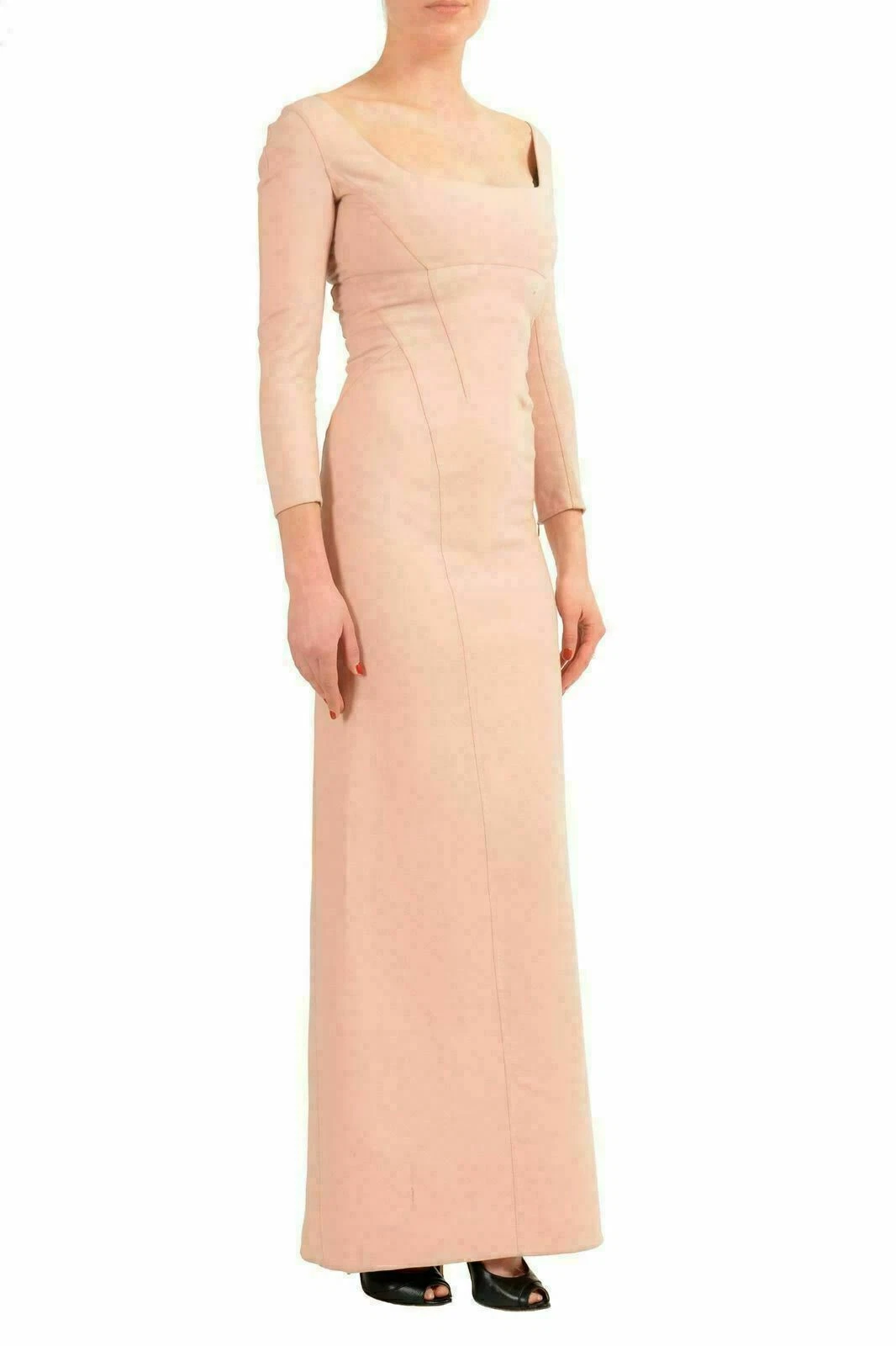 Maxi abito donna Dsquared2 lana rosa pesca manica a 3 4 US XS IT 38