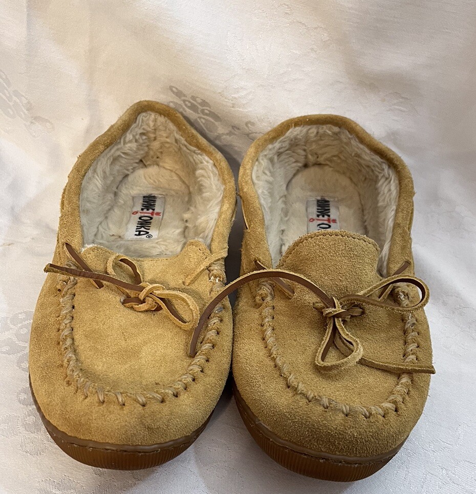 SAOLA Pantofole mocassino Minnetonka Trapper pelle scamosciata marrone foderato suola rigida donna 10