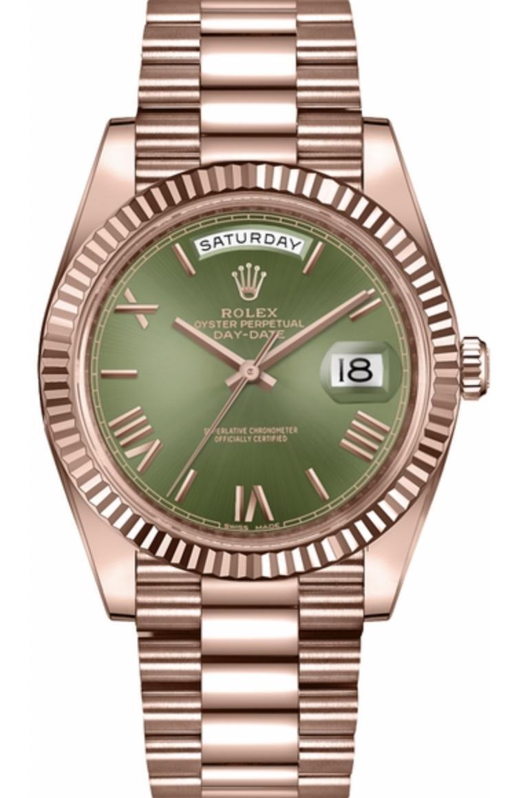 NEW Rolex Day Date President 228235 18K Rose Gold Olive Dial Box