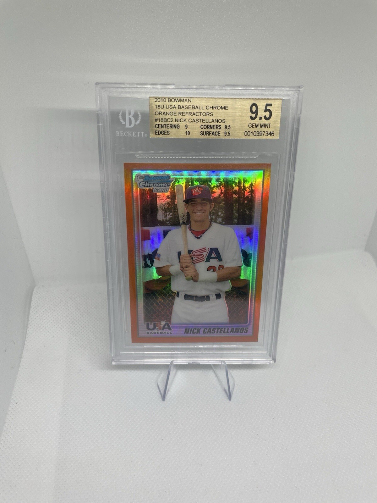 2010 Bowman Chrome Nick Castellanos Orange Refractor /25 BGS 9.5 RC USA18-BC2