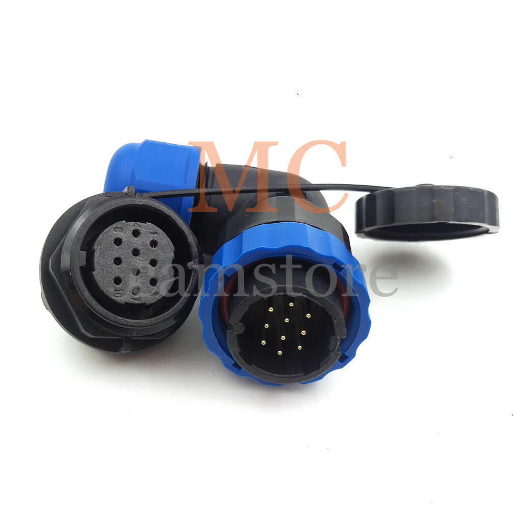 Connecteur étanche SD20 12 Broches Pour Aviation - Montage Panneau, Soudure, 250V 5A - Noir/Bleu