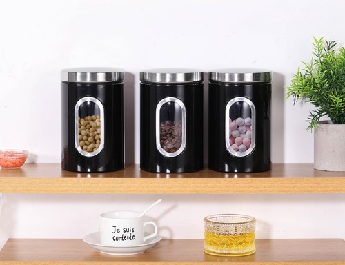 3 pcs Stackable Tea Coffee Sugar Canisters Set Glass Airtight Premium Quality - Picture 4 of 7