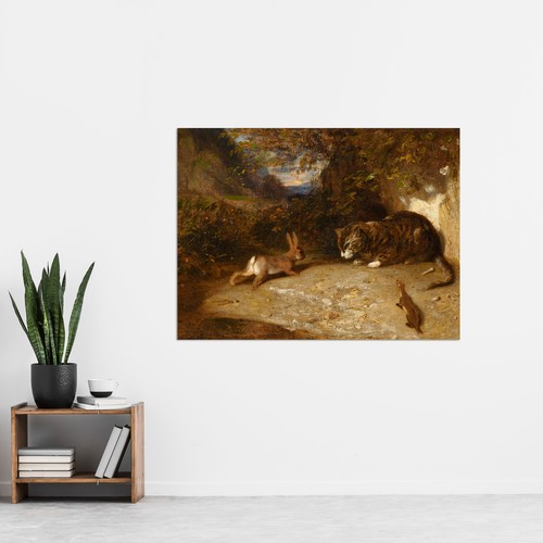 Alexandre Gabriel Decamps Cat Weasel Rabbit 1836 Painting XL Art Canvas Print - Picture 2 of 6