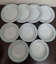 YVES SAINT LAURENT Bowl and Plate Set White Floral Grey Rim Porcelain Tableware