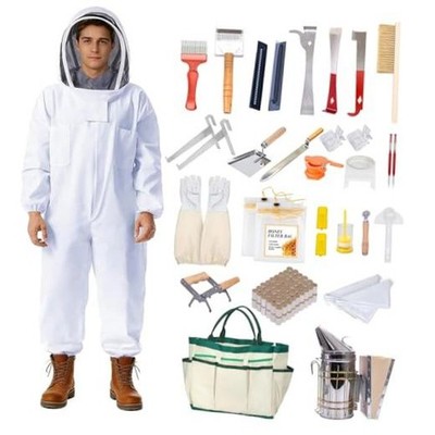 35Pcs Beekeeping Supplies Starter Kit with Bee Suit,Smoker & Frame Holder,